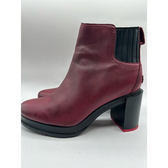 Sorel Rich Wine Margo Chelsea Block Heeled Platform Boots Leather Women's Sz 9 - Picture 11 of 12
